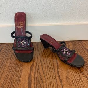 Pierre Chupin Slip On Square Beaded Star Detail Kitten Heel, Sz 36.5